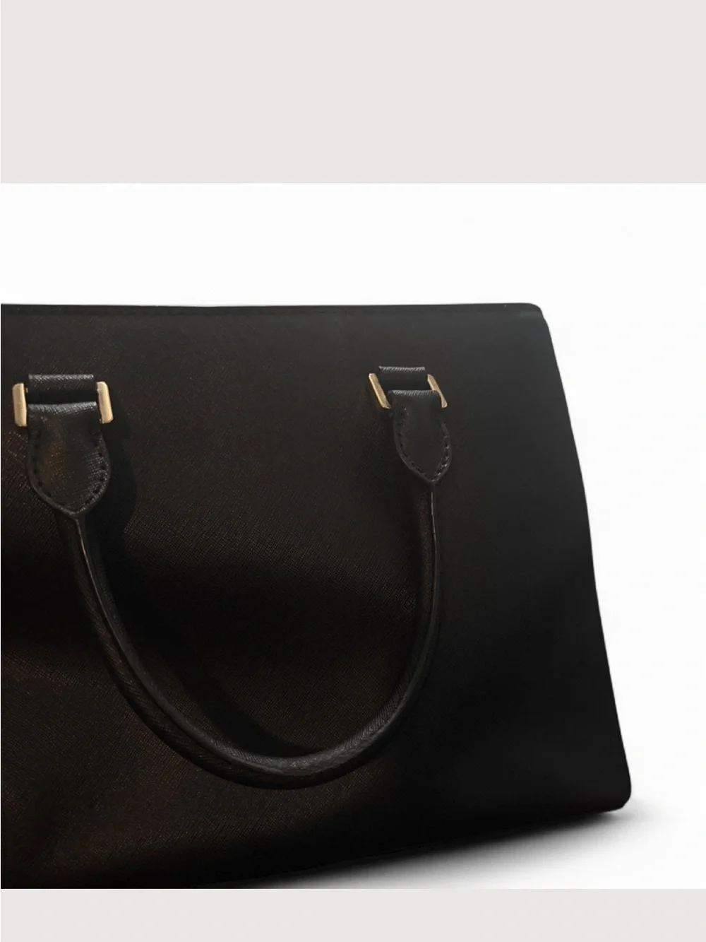 Michael Kors Black Saffiano Leather Zip Tote with Gold Hardware